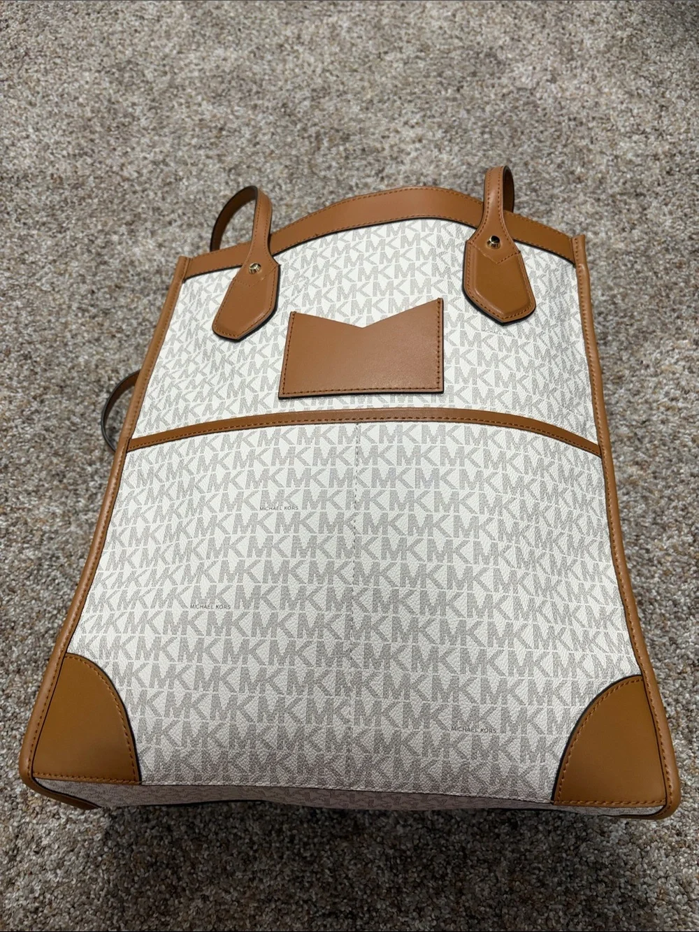 Michael Kors Vanilla MK Logo Tote with Luggage Trim
